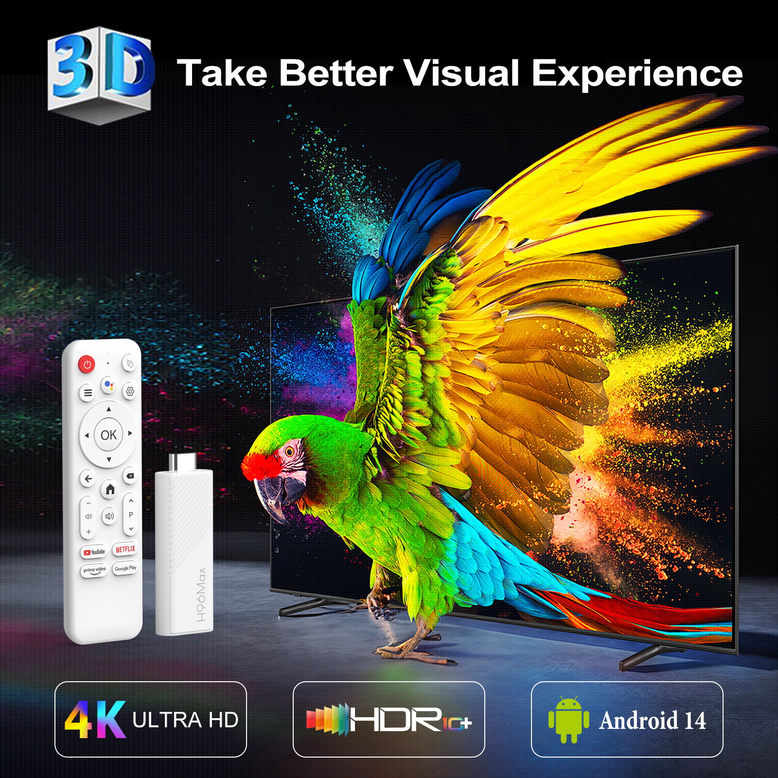 H96 MAX H313 TV Stick Android 14 Allwinner H313 TV Box Voice Media Player 2GB 8GB /16GB Wifi6 BT 4K HD Set Top Box