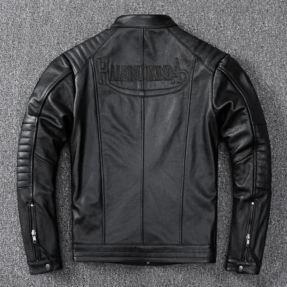 Free delivery motorcycle trendy retro mens highquality leather jacket slim fit 100 natural cowhide genuine 241211