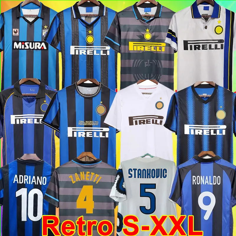 Inters retro soccer jersey MILANs vintage classic football shirt 88 89 90 91 92 93 95 96 97 98 99 00 01 02 03 04 05 07 08 09 10 Ronaldo Figo ADRIANO Stankovic ZANETTI uniforms