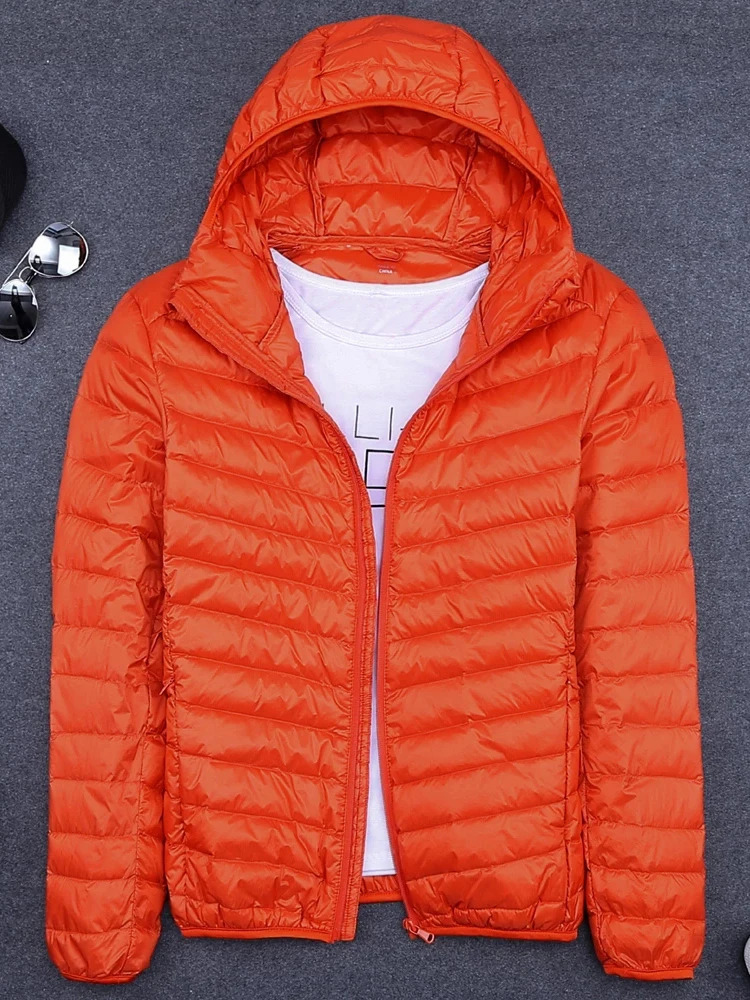 Mens Winter Coat Duck Down Jackets Ultra Light Thin Hooded Down Coat Portable Windproof Puffer Parkas Male Overcoat 6XL 241220