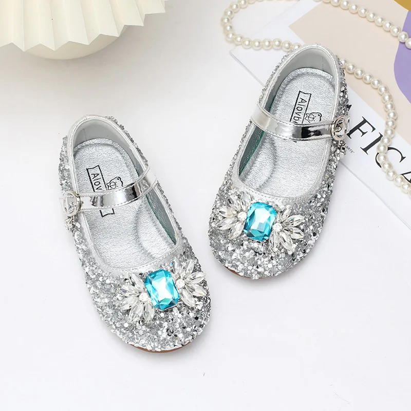 Girls Crystal Shoes Elsa Princess Shoes Non-slip Flat Shoes Childrens Soft-soled Foreign Crystal Shoes in Spring and Autumn 241219