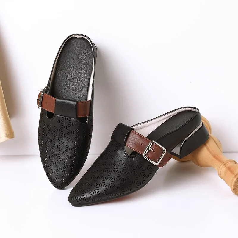 AIYUQI Women Summer Slippers Genuine Leather Semi-Wrap Hollow Slippers Women Fashion Wear Casual Slippers Women