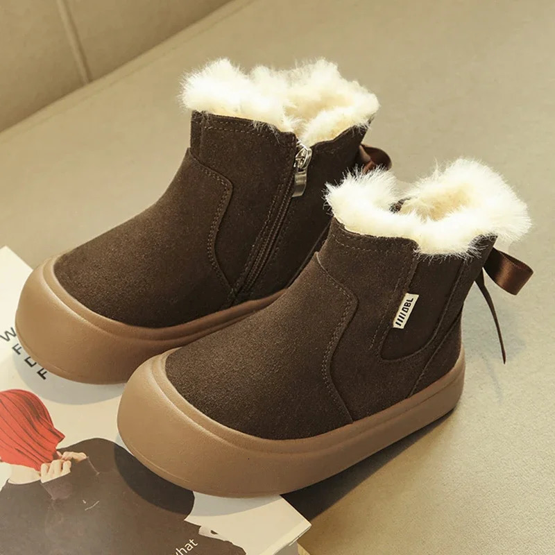 Kids Snow Boots Winter Toddler Woman Warm Fur Chelsea Ankle Boots Baby Children Girls Fashion Winter Shoes Soft Sole 241219