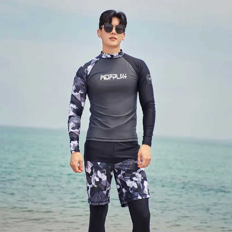 WDFPLAY mens UV Sun Protection Long Seve Rash Guard Wetsuit Swimsuit Top Diving Suit Men Split Long-Seved Trousers SunscreXJ241220