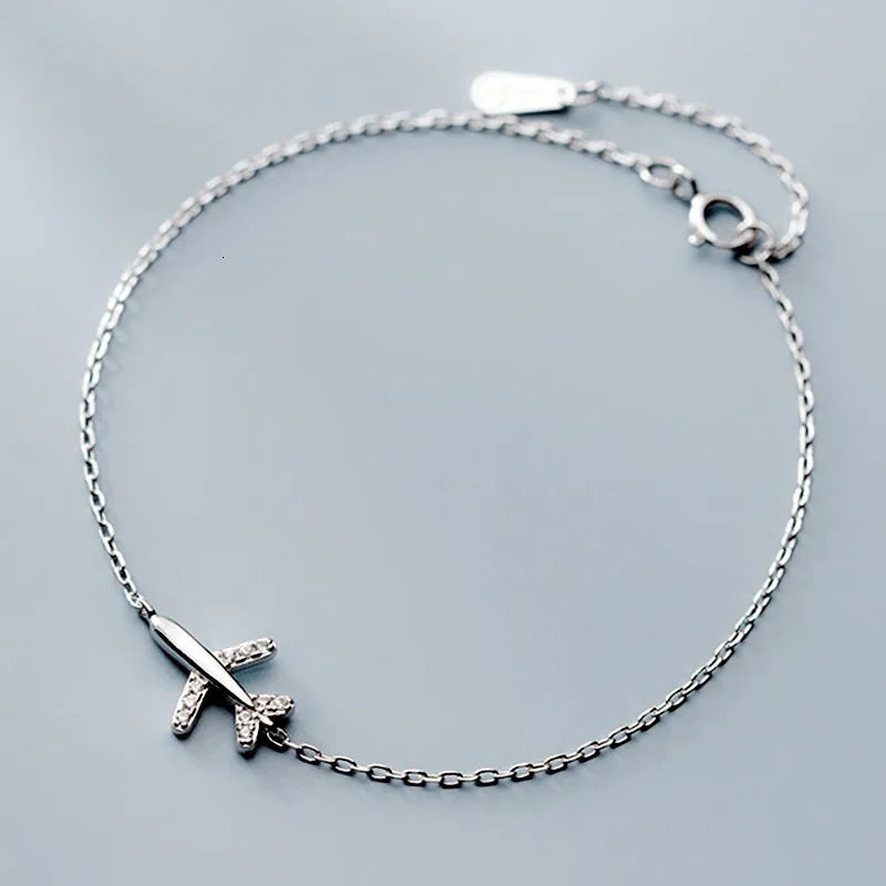 Real Money Korean 925 Sterling Silver Crystal Sweet Airplane Chain Bracelet For Women Girls Homme Wedding Party Jewelry Gift 241214