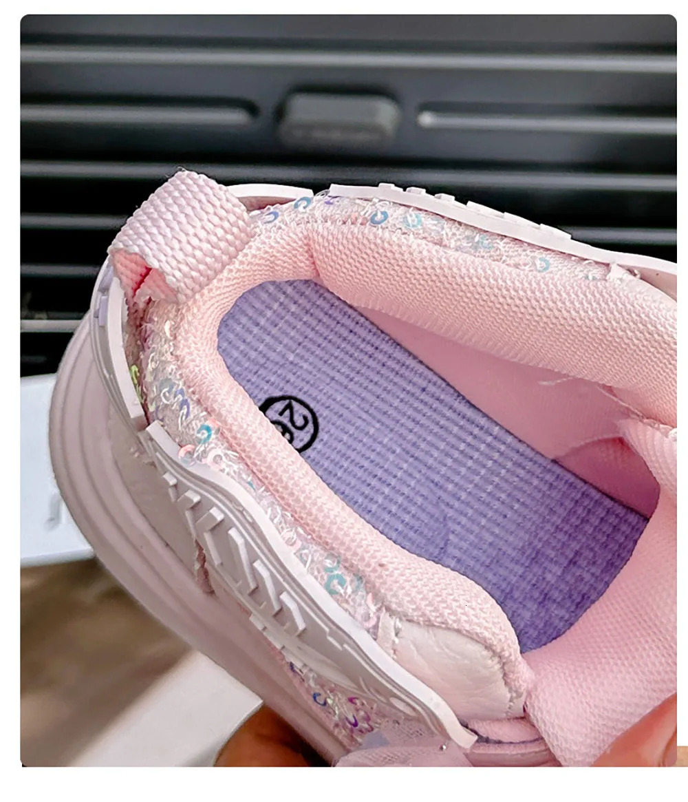 Korean Style Princess Shoes For Girls Rhinestone Sequins Bling Childrens Sport Shoes Soft-soled Sneakers For Kids Fashion Shoes 241219