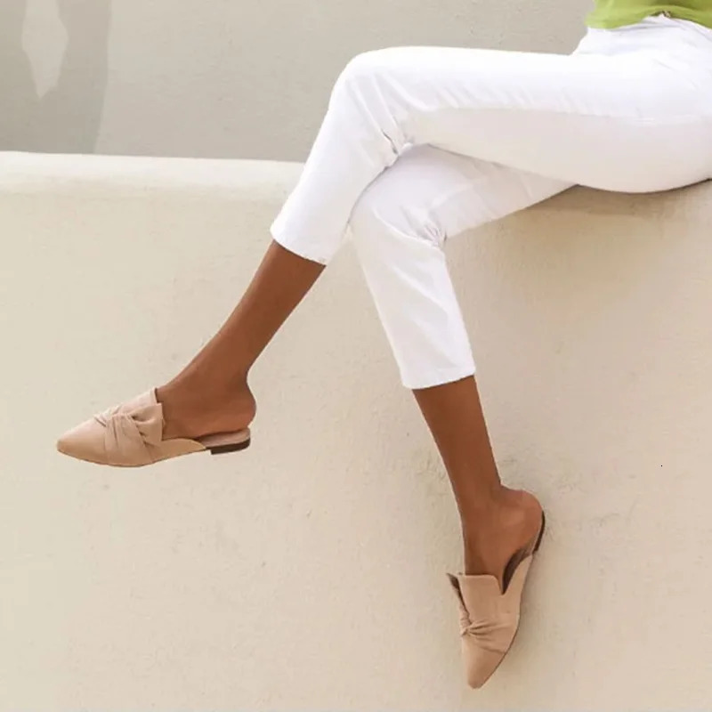 Mules Slip On Comfortable Pointed Toe Mules for Women Flats with Knot Closed Pointed Toe Slip on Loafers Slides Backless Mules 241220