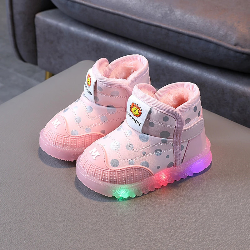 Children Light Toddler Infant Boys Girls Snow Fleece Boot Non Slip Flat Cloth Bottom Infant Crib Shoes Led Light Kid Snow Boots 241219