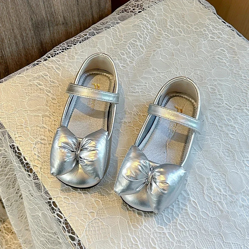 Children Leather Shoes for Girls Autumn Fashion Korean Style Soft Anti-slippery Chic Princess Bowtie Versatile Flats 241220