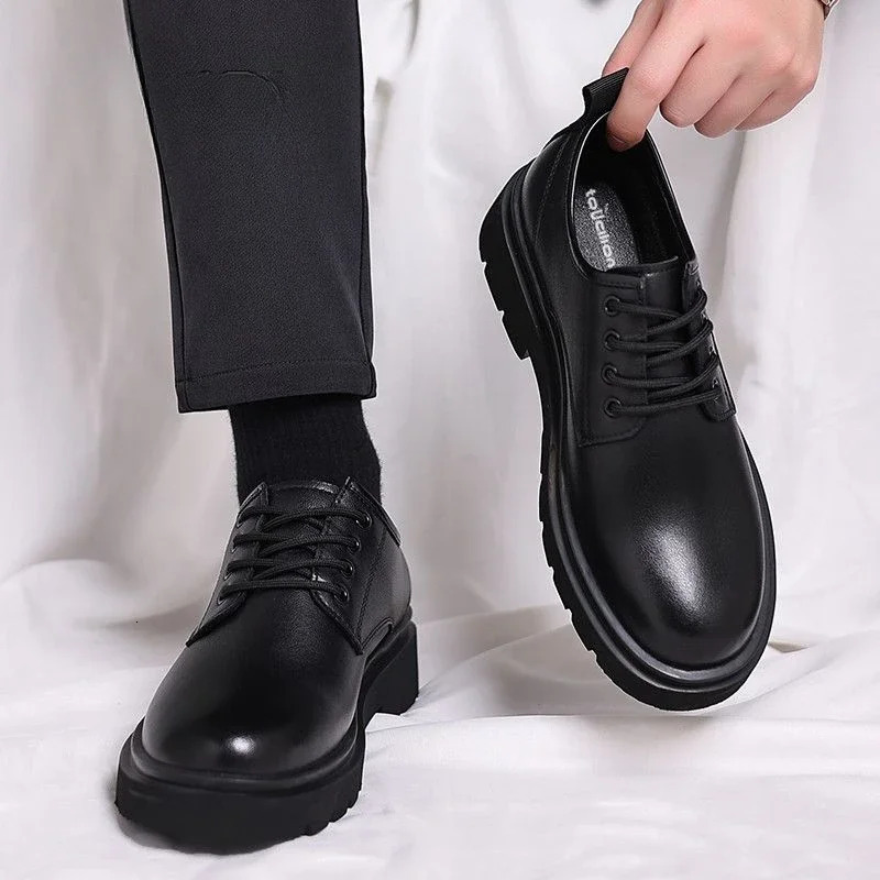 Business Man Casual Shoe Moccasin Lace Up Soft Dress Shoes Leather Men Formal High Quality Fashion Free Clearance 241220
