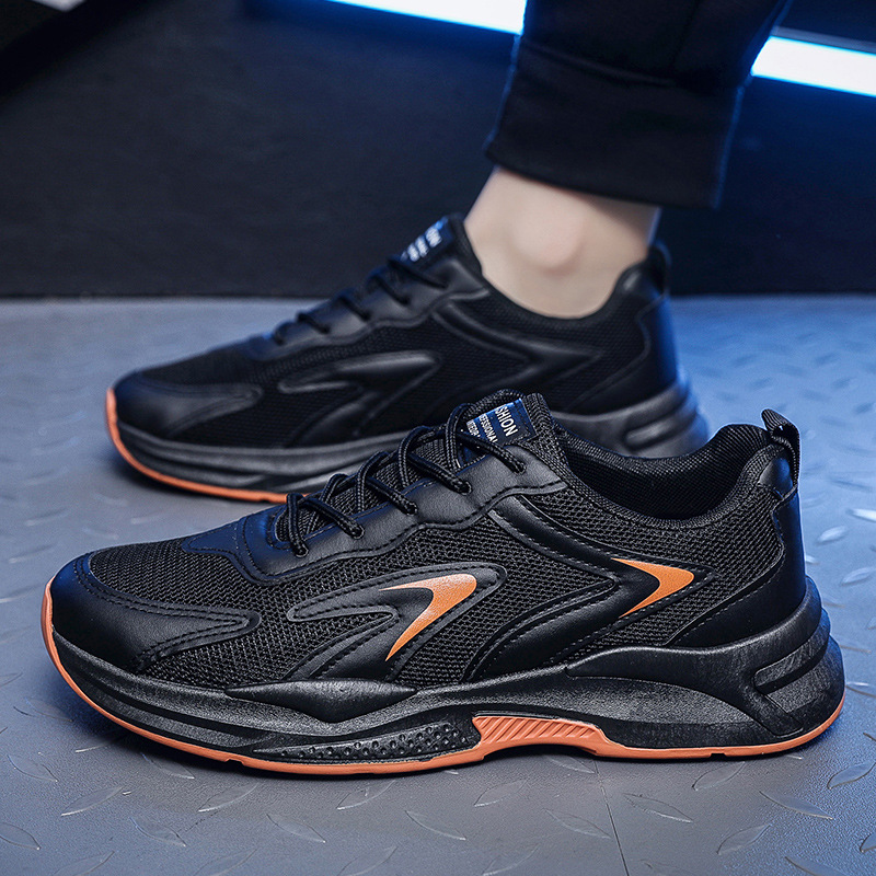 Dad shoes men 2025 summer breathable running sneakers thick soled student men's shoes trend everything mesh casual of shoes White Black Orange