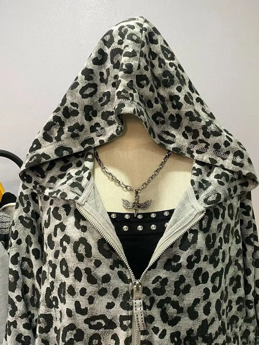 Zip Up Hoody Oversized Tops Winter Clothes Vintage Streetwear Graphic Hoodies Long sleeves Leopard 2000s Gothic Punk Y2K Hoodie