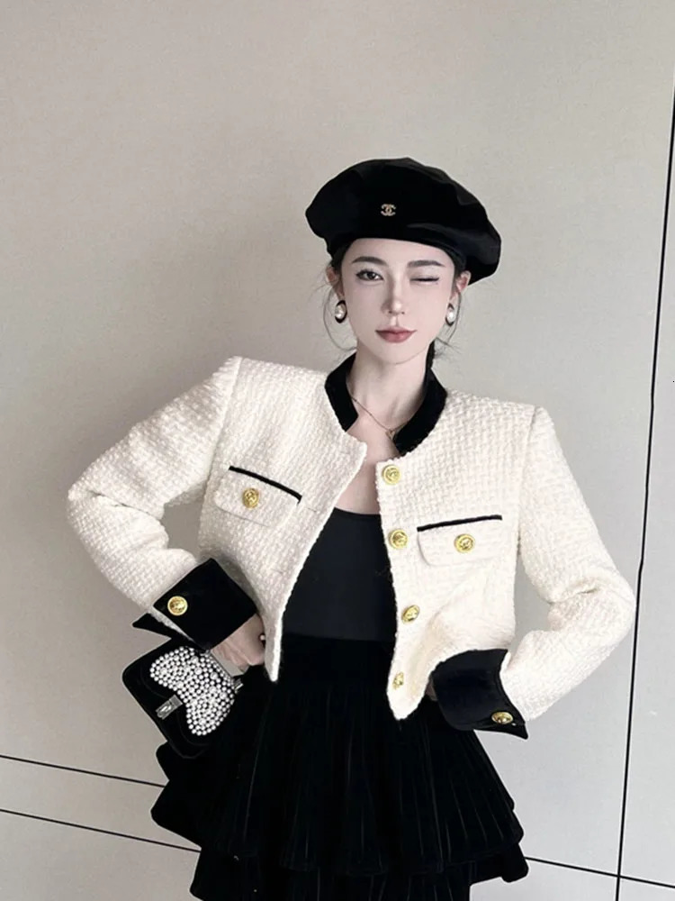 Zoki Christmas Red Sweet Tweed Jackets Women Elegant Long Sleeve Slim Short Coat Korean Casual Vintage All Match Outwear Tops 241220