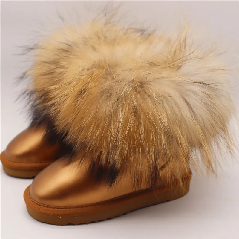 Fox Fur Boots For Girls Boys Snow Boots Genuine Leather Winter Warm Childrens Shoes Plush Fur Botas Kids Zapatos 241219