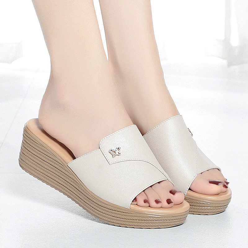 AIYUQI Women Slippers Platform Large Size Summer Outerwear Slippers Women Wedge Genuine Leather Slippers Women
