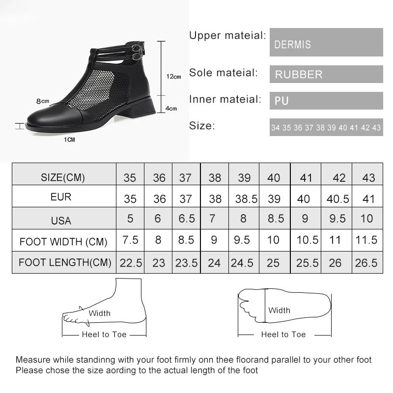 AIYUQI Mesh Sandals Women Summer Mid-Heel Cutout Mesh Boots Women Genuine Leather Large Size Fashion Women's Boots