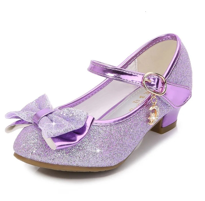 Girls Princess Shoes Butterfly Knot High-Heel Shiny Crystal Shoes Kids Leather Shoes Childrens Single Shoes Birthday Present 241219