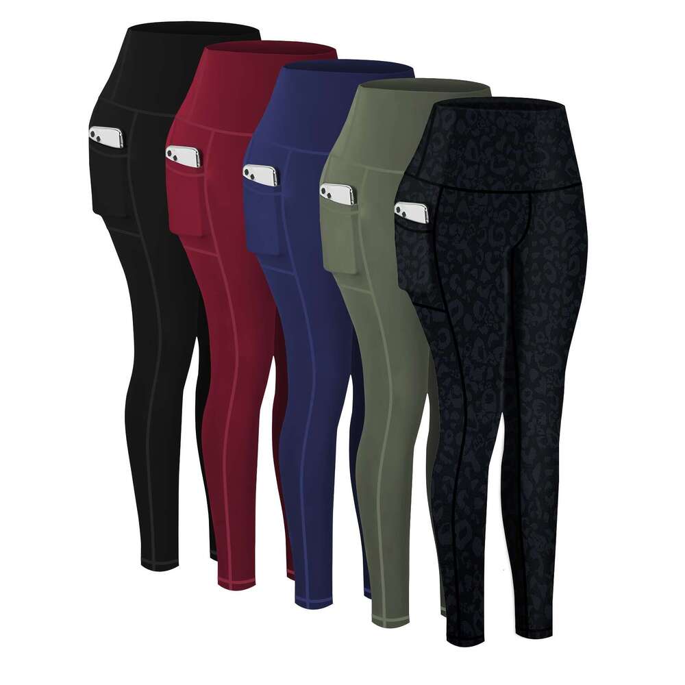 5-Pack Plus Size Sports Leggings For Women, High-Waisted Cropped Yoga Pants With Pockets, Fiess Running Compression Tights