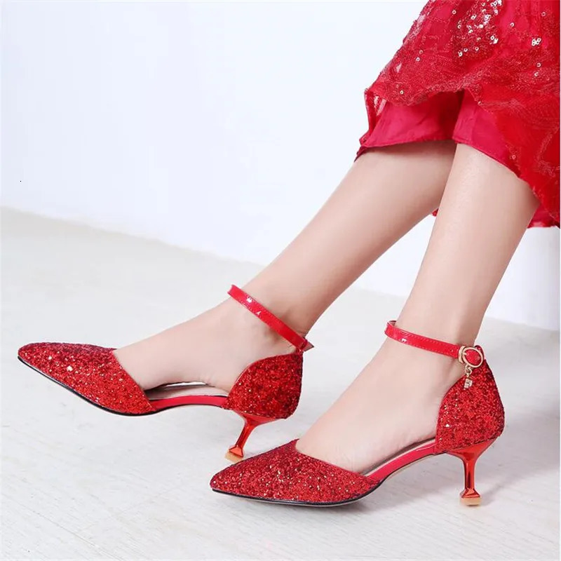 Girls High Heels Princess Shoes Children Stiletto Heels Show Shoes Leather Kids Sequins Wedding Shoe 5CM 241219