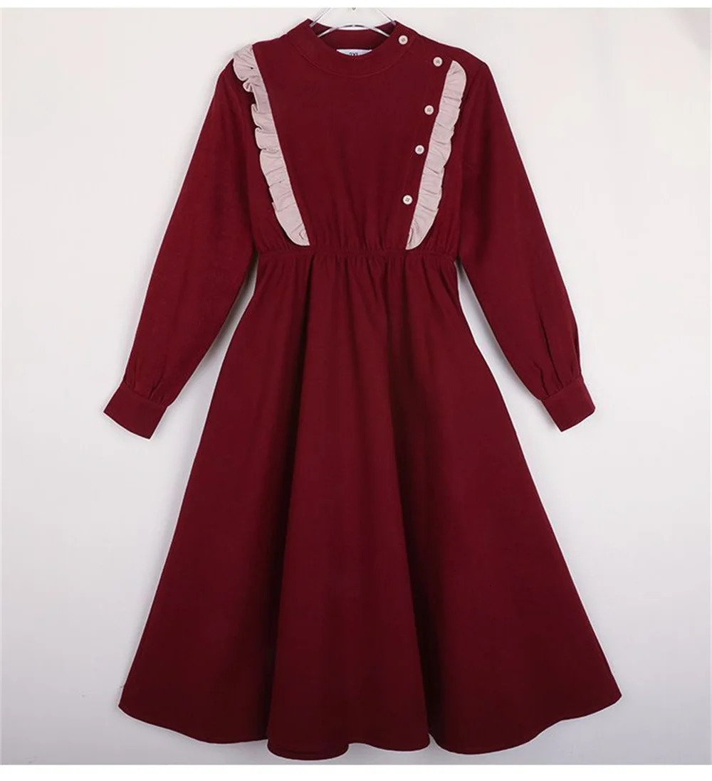 autumn winter College style Kids Baby girl clothes red long sleeve Dresses teenager preppy lace Sweet dresses 6-14Y 241219