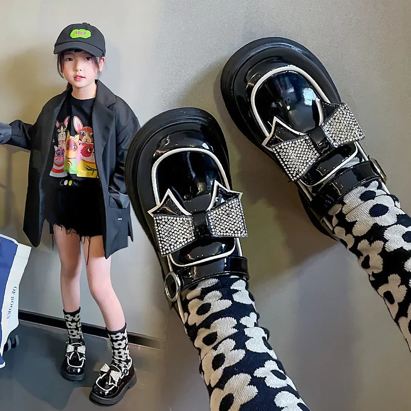 Kids Casual Shoes Children Leather Shoes for Toddlers Girls Party Flats Kids Loafers Bowtie Shoes for Kids Girls Lolita Shoes 241220