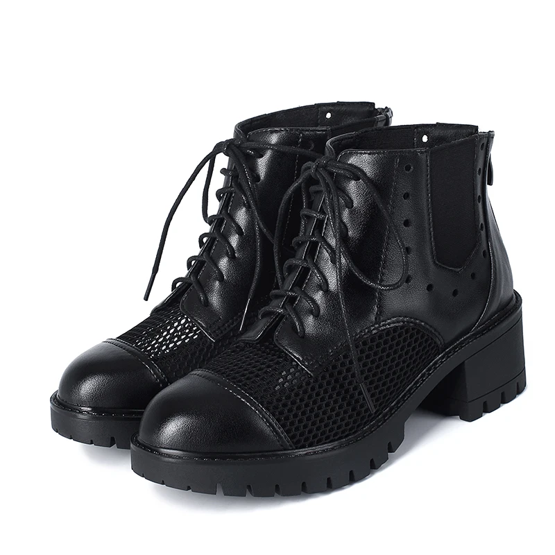 AIYUQI Summer Marton Boots Women Hollow Short Boots Women Genuine Leather Large Size Thick-heel Cool Boots Ladies