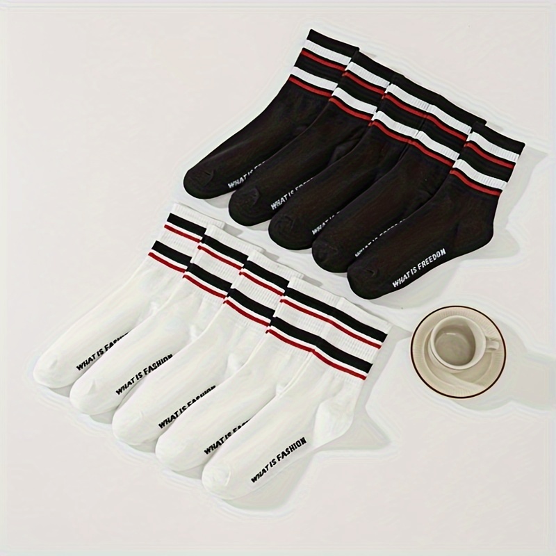 10 pairs of fashion horizontal stripes black and white casual sports version of the mid-calf men's and women's models
