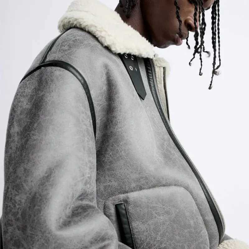 Fashion Winter collar suede roller Lambskin style street fur leather jacket for men Y251124