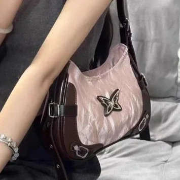 Butterfly Pu Leather Shoulder Bag American Retro Handbag Armpit Storage Tote Womens Bags Purse 241219