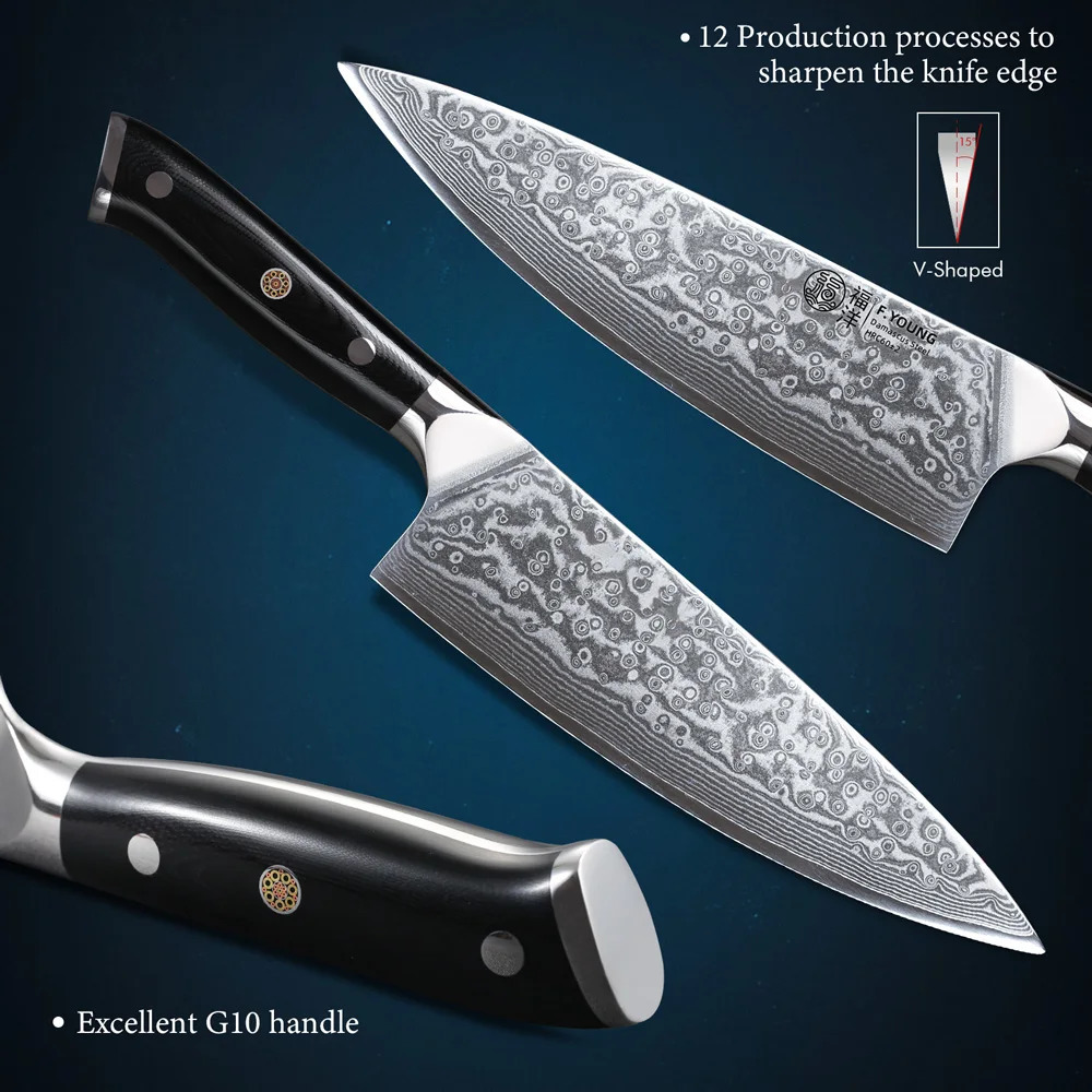 F. Young 8-inch professional chef knife Japanese 67 layer Damascus steel VG10 core super sharp meat and vegetable kitchen knife 241220