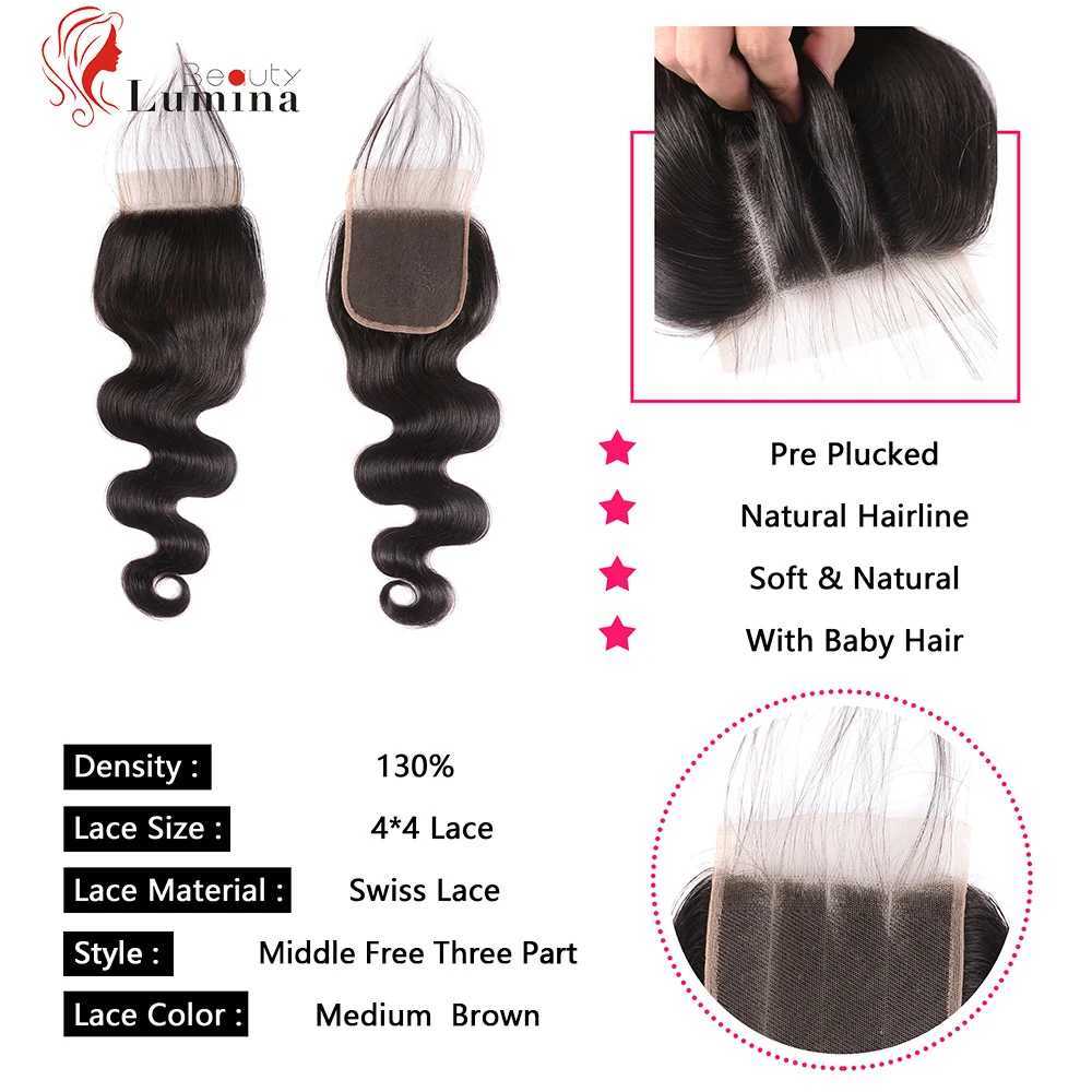 Body Wave Lace Frontal Closure Only 4x4 Lace Closure Brazilian Remy Hair Pre Plucked 100% Human Hair Body WaveLace Frontal 13x4 W241221