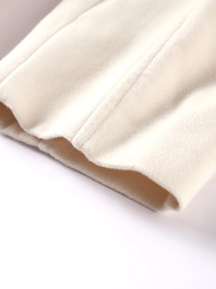 Collarless Belt Jacket Coat Lace-up Minimalism Beige Gentle Short Woolen Overcoat Waist Cinching Women Autumn Winter Overcoat 241220