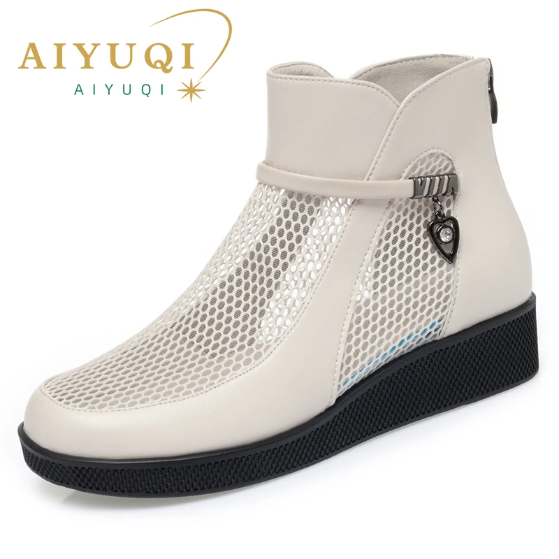 AIYUQI Women's Cool Boots Summer Genuine Leather Platform Women's Shoes Fashion Large Size Women's Mesh Boots