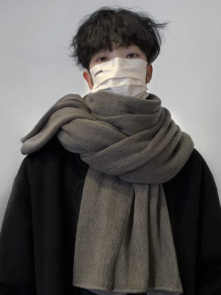 H3046 solid color scarf men's winter 2024 new Korean version neck scarf for boyfriend gift thick warm wool knitted shawl