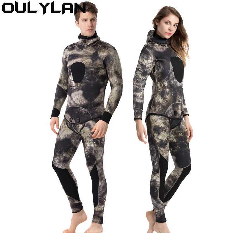 Oulylan 5mm 7mm Neoprene Wetsuit Men Spearfishing Scuba Diving Suit Camouflage 2pieces Keep Warm Fishing Suit SurfersXJ241220