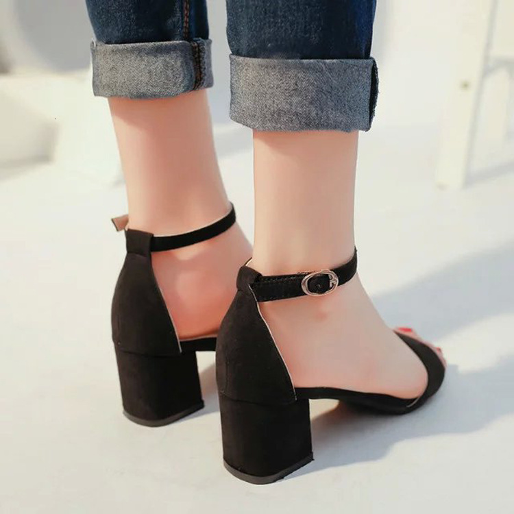 Ddmywed Summer New Mid Thick Heel Open Toe Suede Sexy One Word Buckle Strap Women's Sandals Roman Shoes Trendy Chinese Brand Shoes F1220-18.5 ddm