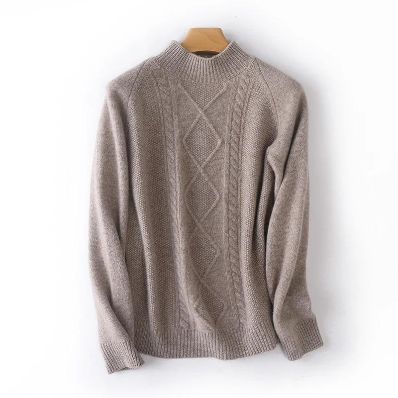 Diamond shape Autumn/Winter 100% Merino wool pullover Cashmere sweater Womens half turtleneck pullover warm bottomknitshirt 241217