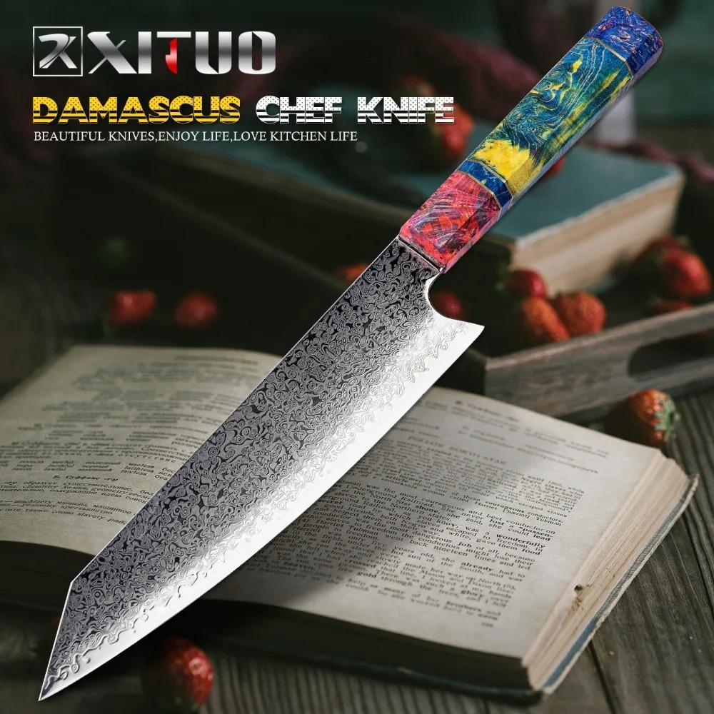 XITUO Damascus Kitchen Knife Set Chef Nakiri Knife 67 Layers Japanese Damascus Steel Chef Knife Sharp Blade Colorful Wood 241220