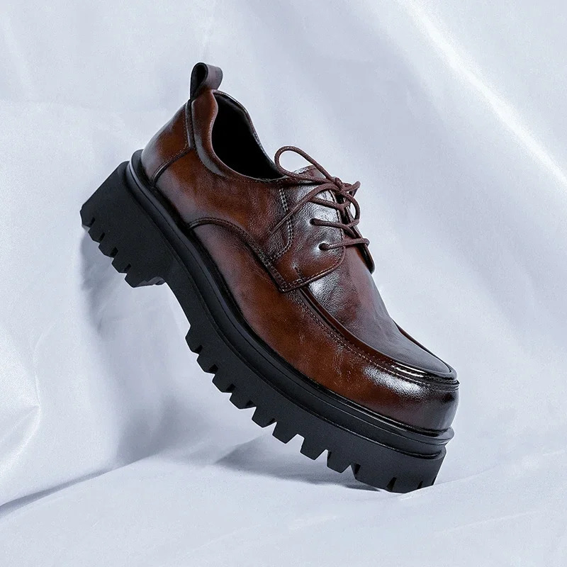 Black Brown Thick Sole Formal Leather Derby Shoes for Men er Platform Casual Shoes Wedding Dress Oxfords Shoes Man 241220