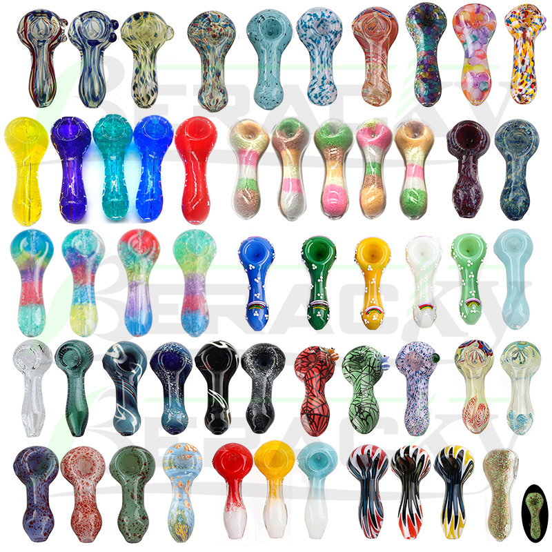 Beracky Mini Glass Pipe Color High-Quality Cheap Spoon Hand Smoking Water Pipes For Dry Herb Tobacco