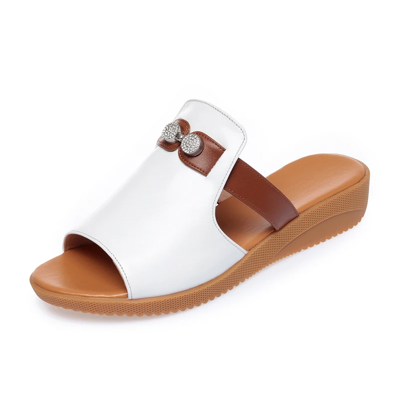 AIYUQI Women's Slippers Wedge Genuine Leather Women Summer Slippers Mom Large Size Anti-Slip Women Slippers