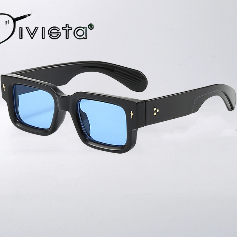 Black Square Sunglasses Men Women Steampunk Oversized Small White Designer Vintage Retro Rectangle Goggles Gothic Thick Y2K Futuristic a Pilot with Co