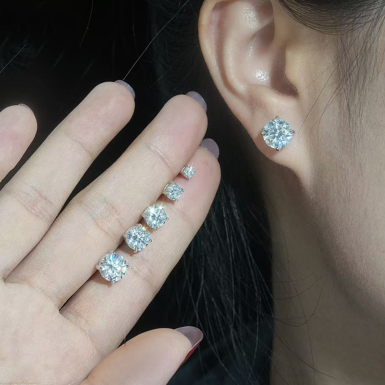 Dia VVS Round S 10K 14K Solid Gold Stud Women Men Moissanite Earrings