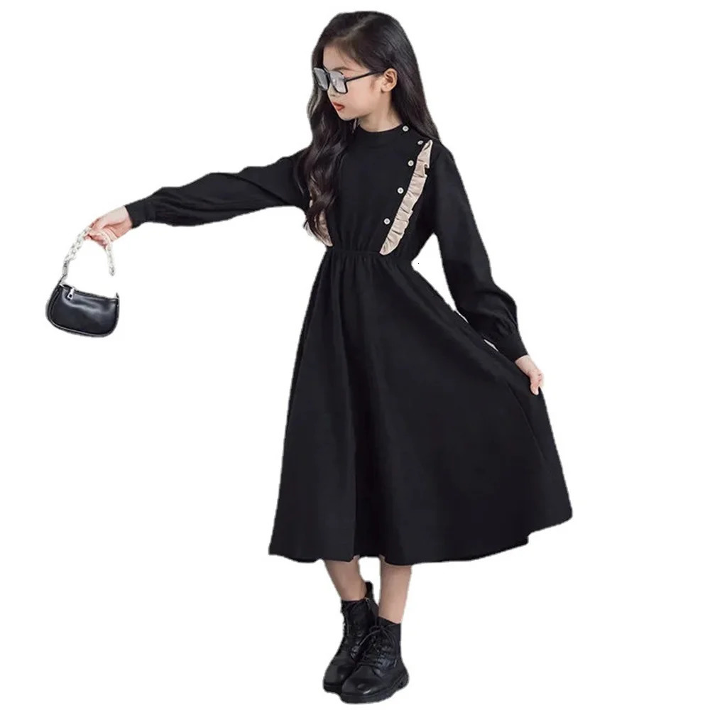 autumn winter College style Kids Baby girl clothes red long sleeve Dresses teenager preppy lace Sweet dresses 6-14Y 241219