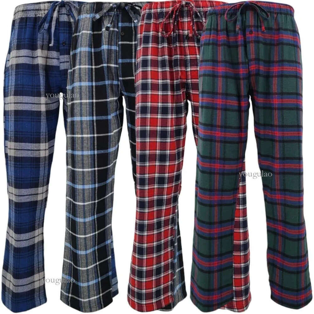 Men's 4-piece set of 100% pure cotton flannel pajamas and sleepwear - casual pants