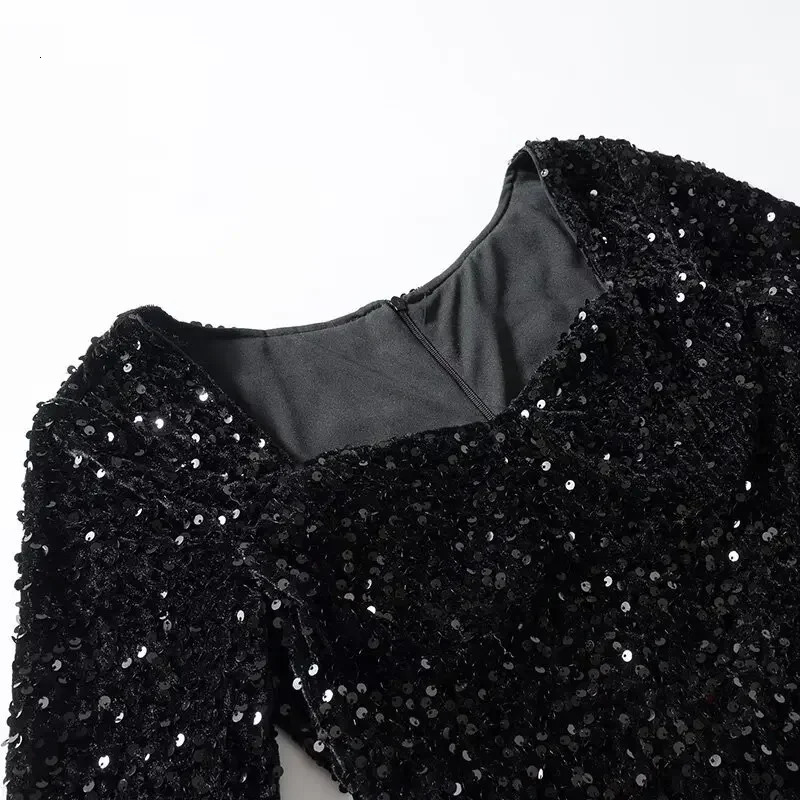 Oligai Autumn Year Party Dresses Arrivals Mini Black Sequin Dress Long Sleeve Velvet Bodycon Dress Womens Clothing 241216