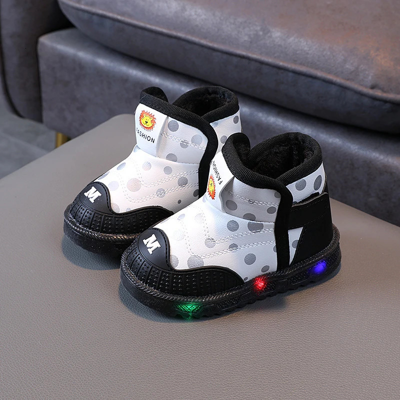 Children Light Toddler Infant Boys Girls Snow Fleece Boot Non Slip Flat Cloth Bottom Infant Crib Shoes Led Light Kid Snow Boots 241219
