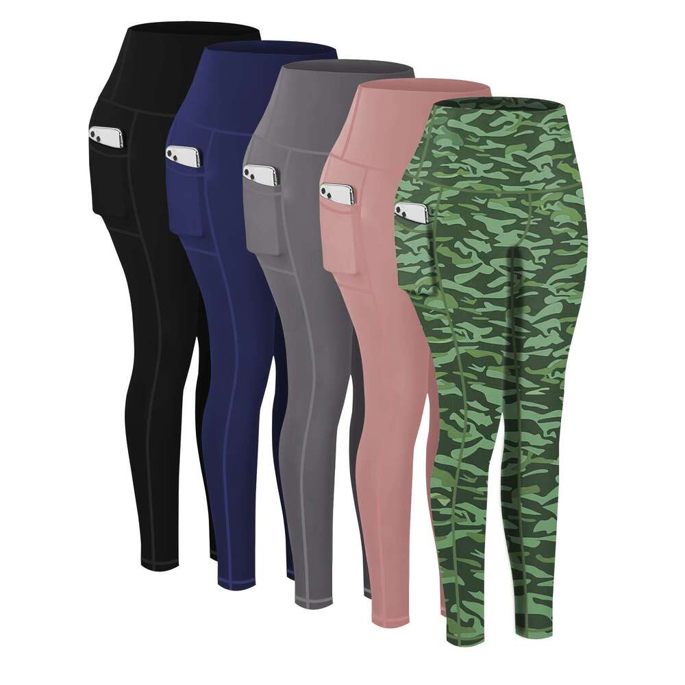 5-Pack Plus Size Sports Leggings For Women, High-Waisted Cropped Yoga Pants With Pockets, Fiess Running Compression Tights