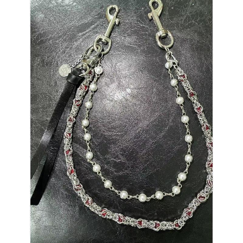 Round bead rhinestone multi-color punk pants chain unisex waist accessory Gothic pocket multifunctional chain 241105