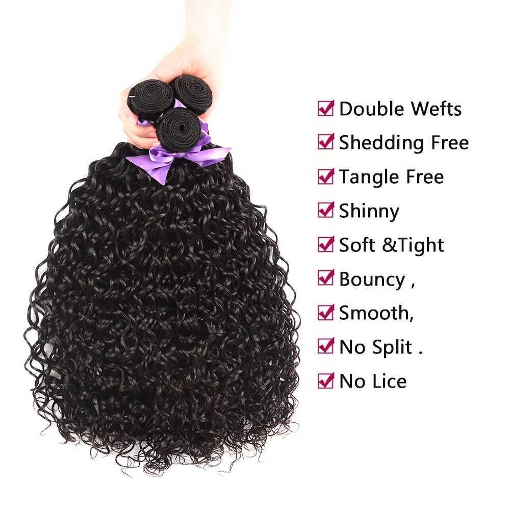 Malaysia water beam with closed wet wave curly human hair bundle front closed Remy hair braided extension W241221
